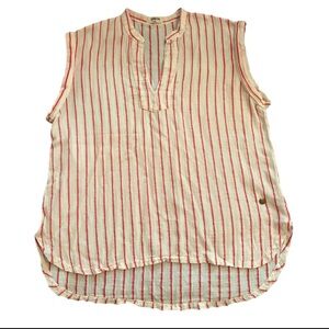 Striped Cuffed Sleeveless Blouse V-Neck Cream Red Systemaction Size XL